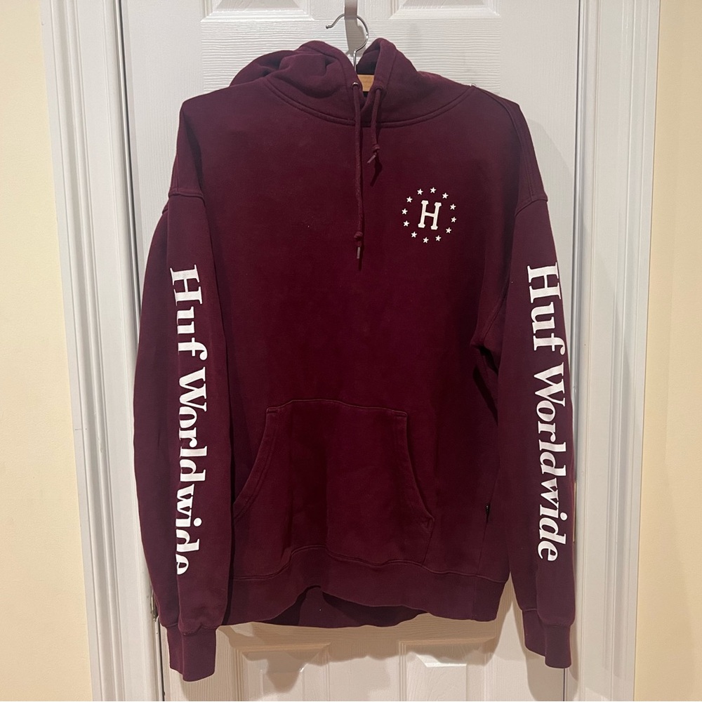 HUF Burgundy Hooded Sweatshirt Large
